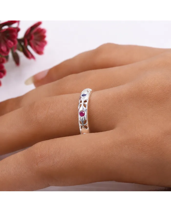 Multicolor Sapphire Ring - 925 Sterling Silver Handmade Jewelry