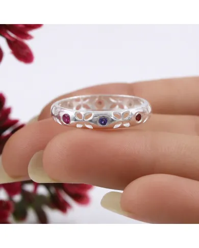 Multicolor Sapphire Ring - 925 Sterling Silver Handmade Jewelry