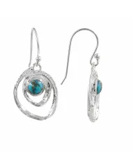 Blue Copper Turquoise Hammered Dangle Earrings - 925 Sterling Silver