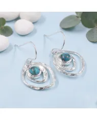 Blue Copper Turquoise Hammered Dangle Earrings - 925 Sterling Silver