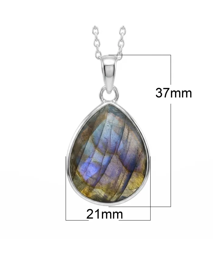 Labradorite Solitaire Pendant - 925 Sterling Silver Gemstone Jewelry