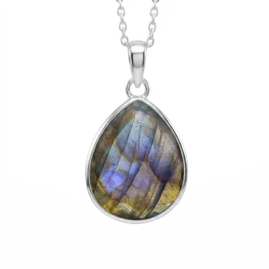Labradorite Solitaire Pendant - 925 Sterling Silver Gemstone Jewelry