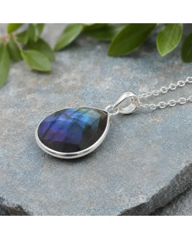 Labradorite Solitaire Pendant - 925 Sterling Silver Gemstone Jewelry