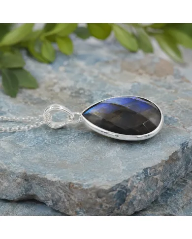 Labradorite Solitaire Pendant - 925 Sterling Silver Gemstone Jewelry