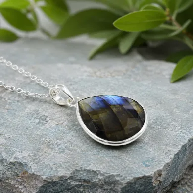 Labradorite Solitaire Pendant - 925 Sterling Silver Gemstone Jewelry
