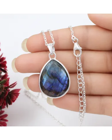 Labradorite Solitaire Pendant - 925 Sterling Silver Gemstone Jewelry