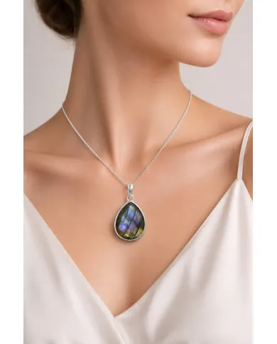 Labradorite Solitaire Pendant - 925 Sterling Silver Gemstone Jewelry