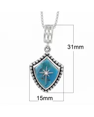 Blue Copper Turquoise Shield Pendant with Moissanite Compass Star | Sterling Silver
