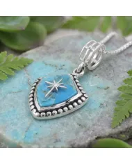 Blue Copper Turquoise Shield Pendant with Moissanite Compass Star | Sterling Silver