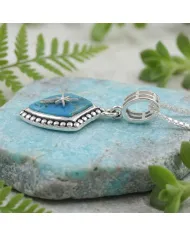 Blue Copper Turquoise Shield Pendant with Moissanite Compass Star | Sterling Silver