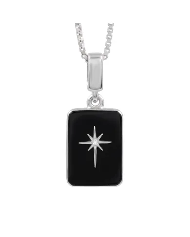 Black Onyx Moissanite Compass Star Pendant | 925 Sterling Silver