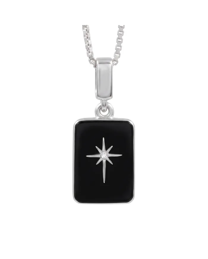 Black Onyx Moissanite Compass Star Pendant | 925 Sterling Silver