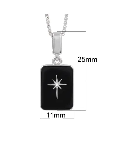 Black Onyx Moissanite Compass Star Pendant | 925 Sterling Silver