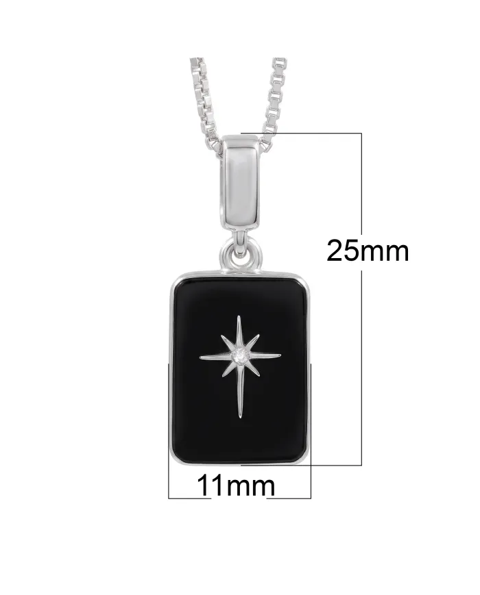 Black Onyx Moissanite Compass Star Pendant | 925 Sterling Silver