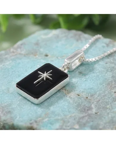 Black Onyx Moissanite Compass Star Pendant | 925 Sterling Silver