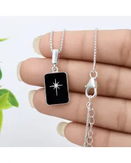 Black Onyx Moissanite Compass Star Pendant | 925 Sterling Silver