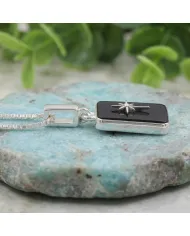 Black Onyx Moissanite Compass Star Pendant | 925 Sterling Silver