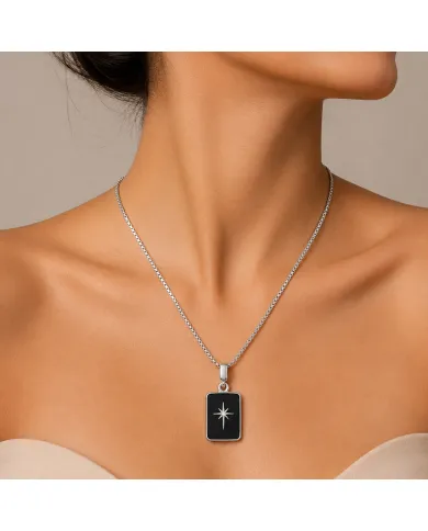 Black Onyx Moissanite Compass Star Pendant | 925 Sterling Silver