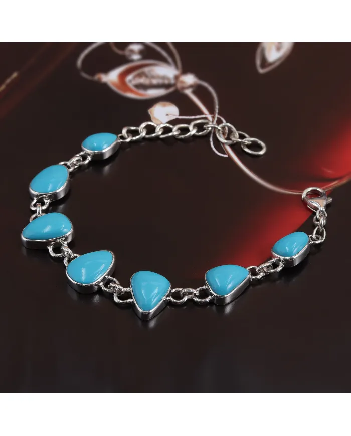 925 Sterling Silver Arizona Turquoise Link Bracelet for Women