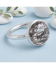 925 Sterling Silver Tourmalinated Quartz Ring Handmade Jewelry
