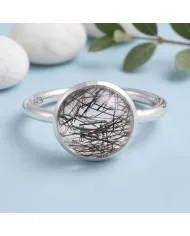 925 Sterling Silver Tourmalinated Quartz Ring Handmade Jewelry