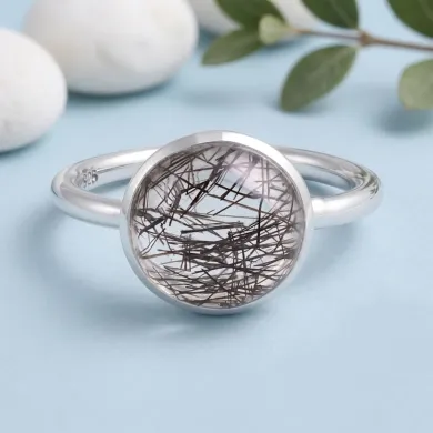 925 Sterling Silver Tourmalinated Quartz Ring Handmade Jewelry
