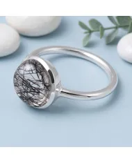 925 Sterling Silver Tourmalinated Quartz Ring Handmade Jewelry