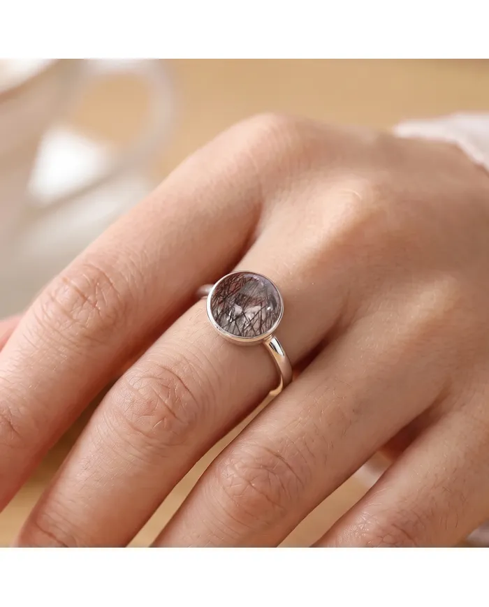 925 Sterling Silver Tourmalinated Quartz Ring Handmade Jewelry