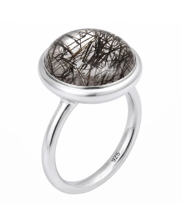 925 Sterling Silver Tourmalinated Quartz Ring Handmade Jewelry