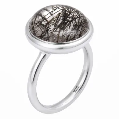 925 Sterling Silver Tourmalinated Quartz Ring Handmade Jewelry