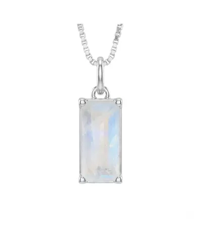 Rainbow Moonstone Rectangular Pendant - 925 Sterling Silver Jewelry
