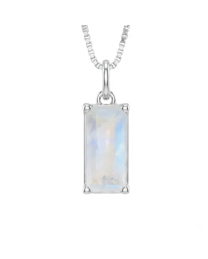 Rainbow Moonstone Rectangular Pendant - 925 Sterling Silver Jewelry