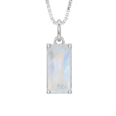 Rainbow Moonstone Rectangular Pendant - 925 Sterling Silver Jewelry