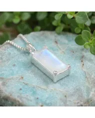 Rainbow Moonstone Rectangular Pendant - 925 Sterling Silver Jewelry