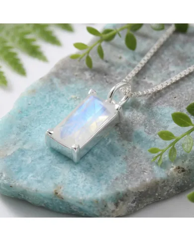 Rainbow Moonstone Rectangular Pendant - 925 Sterling Silver Jewelry