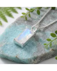 Rainbow Moonstone Rectangular Pendant - 925 Sterling Silver Jewelry