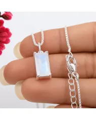 Rainbow Moonstone Rectangular Pendant - 925 Sterling Silver Jewelry