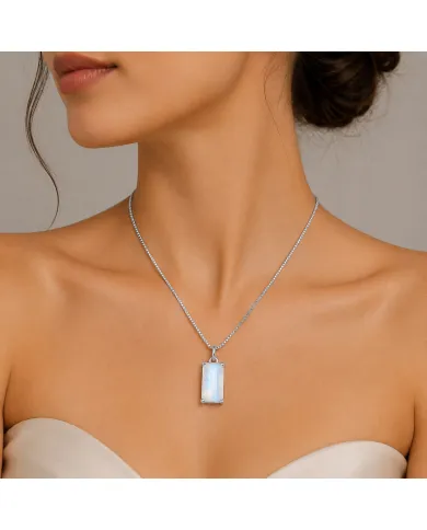 Rainbow Moonstone Rectangular Pendant - 925 Sterling Silver Jewelry