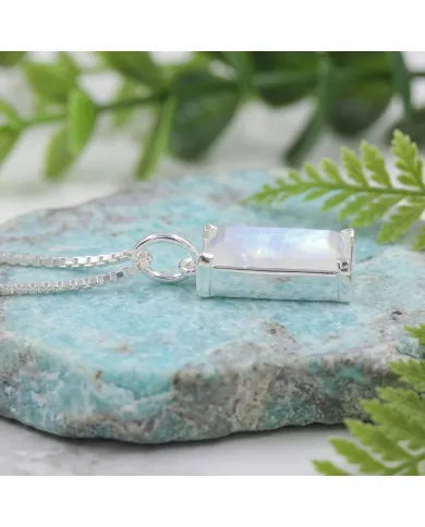 Rainbow Moonstone Rectangular Pendant - 925 Sterling Silver Jewelry