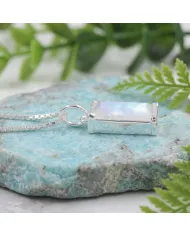 Rainbow Moonstone Rectangular Pendant - 925 Sterling Silver Jewelry