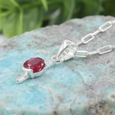 Ruby Pendant | 925 Sterling Silver Handmade Minimalist Gemstone Jewelry