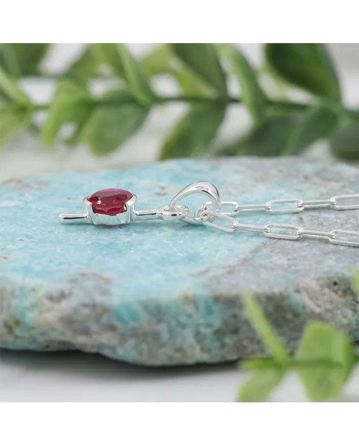 Ruby Pendant | 925 Sterling Silver Handmade Minimalist Gemstone Jewelry