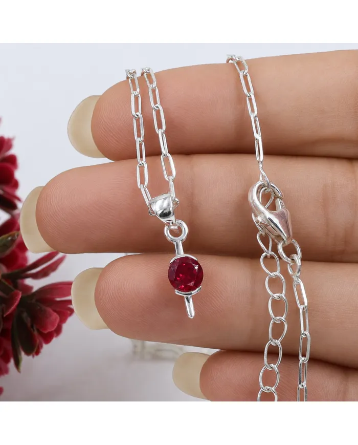 Ruby Pendant | 925 Sterling Silver Handmade Minimalist Gemstone Jewelry