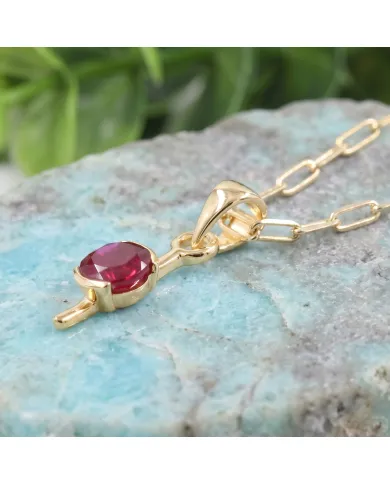 Ruby Gemstone Pendant Necklace | 18K Gold Plated Handmade Jewelry