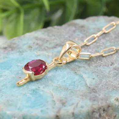 Ruby Gemstone Pendant Necklace | 18K Gold Plated Handmade Jewelry