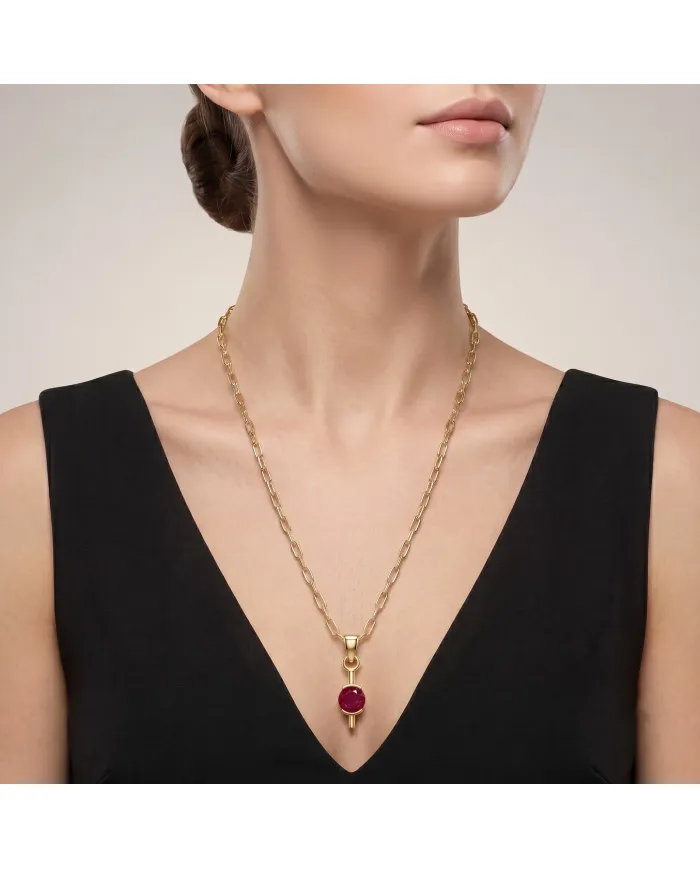 Ruby Gemstone Pendant Necklace | 18K Gold Plated Handmade Jewelry