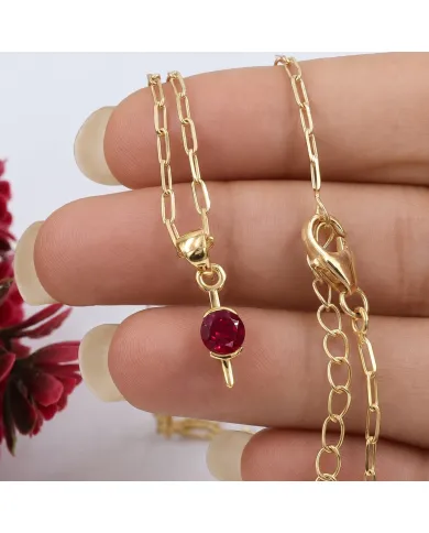 Ruby Gemstone Pendant Necklace | 18K Gold Plated Handmade Jewelry