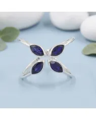 Blue Sapphire Marquise Leaf Ring - 925 Sterling Silver Gift for Women