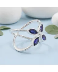 Blue Sapphire Marquise Leaf Ring - 925 Sterling Silver Gift for Women