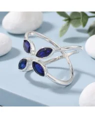 Blue Sapphire Marquise Leaf Ring - 925 Sterling Silver Gift for Women